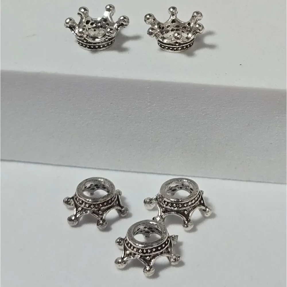 5pcs - Antique Silver Crown Spacer Beads Charm Bracelet Set DIY Jewelry Tiara
